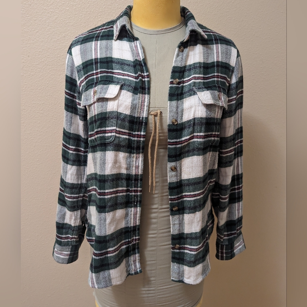 American Eagle Flannel Shirt, Green Plaid, Size M